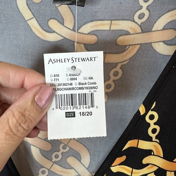 NEW Ashley Stewart Womens Black Gold Long Sleeve Chain Maxi Dress w/Slit 18/20 - Picture 7 of 13